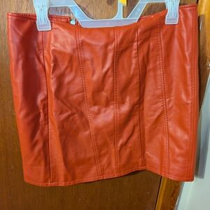 Free People Size 8 Red/Orange Modern Femme Vegan Faux Leather Zip Mini Skirt